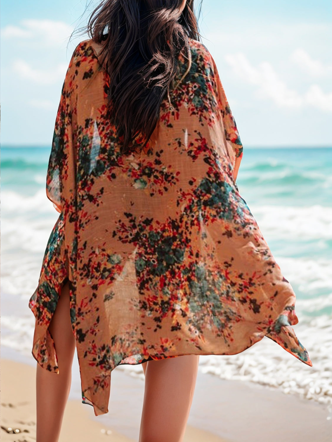 Vestido playero abierto con estampado frontal