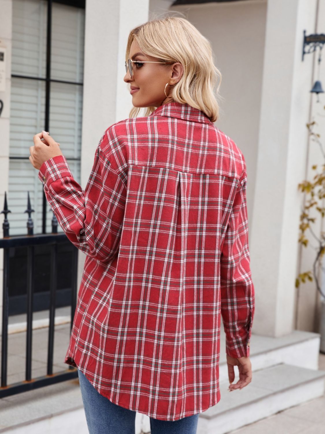 Camisa de manga larga con botones a cuadros
