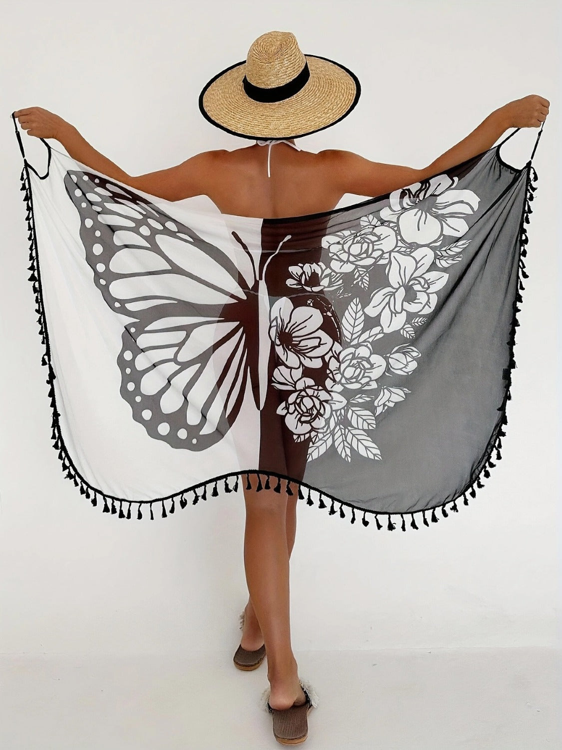 Vestido playero con tirantes finos y estampado de borlas