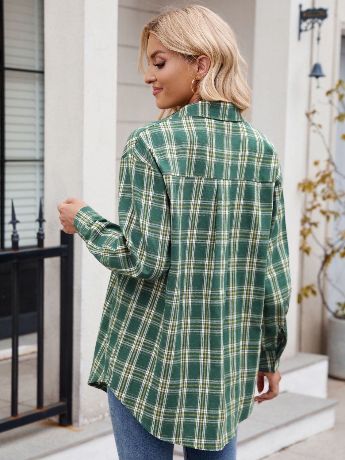 Camisa de manga larga con botones a cuadros