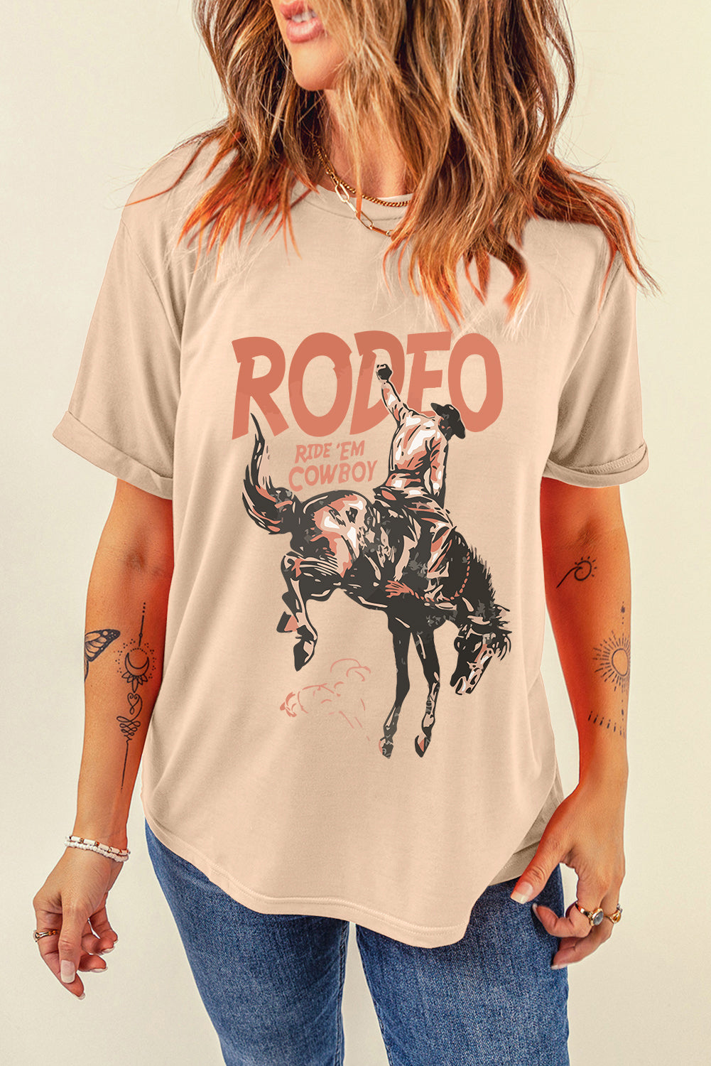 Camiseta de manga corta con cuello redondo y gráfico de vaquero