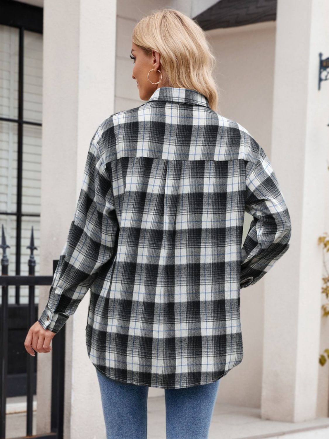 Plaid Collared Neck Long Sleeve Shirt