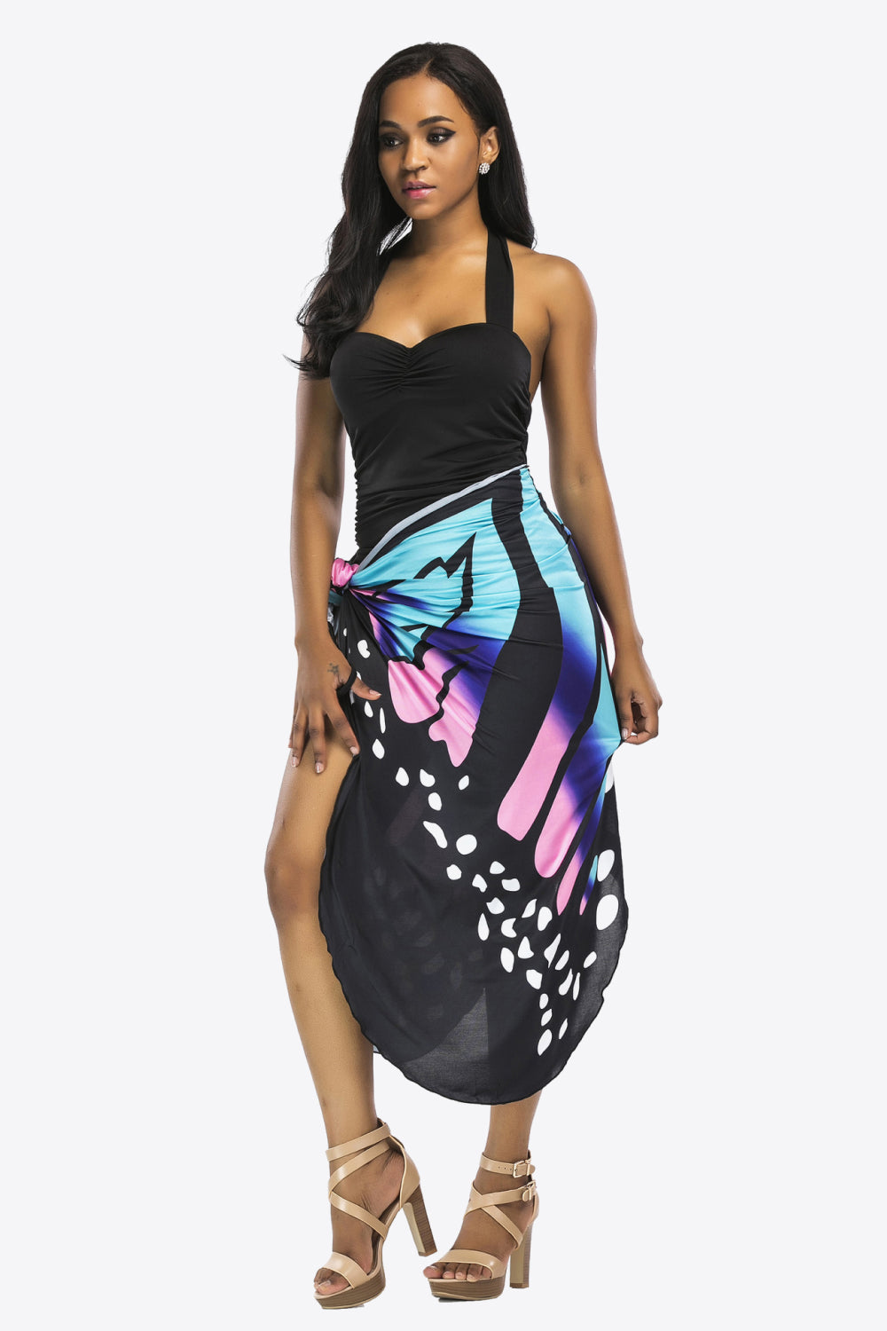 Vestido playero con tirantes finos y estampado de mariposas