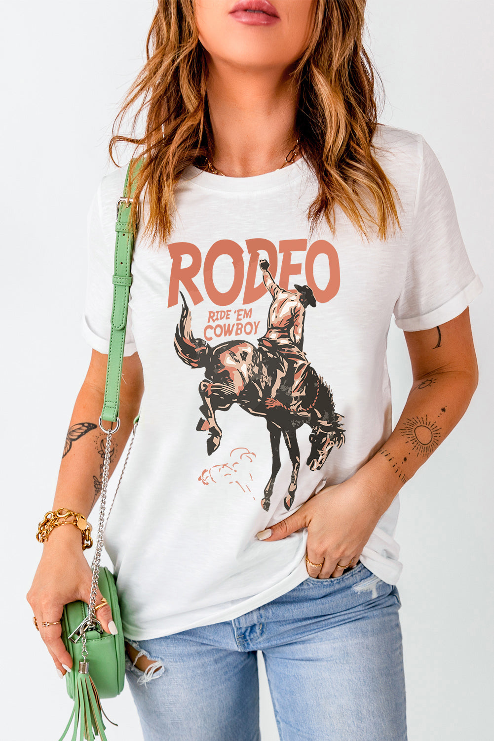 Camiseta de manga corta con cuello redondo y gráfico de vaquero