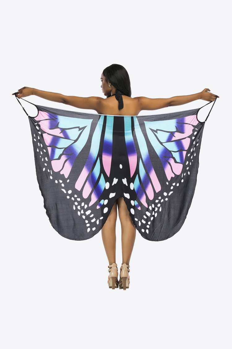 Vestido playero con tirantes finos y estampado de mariposas