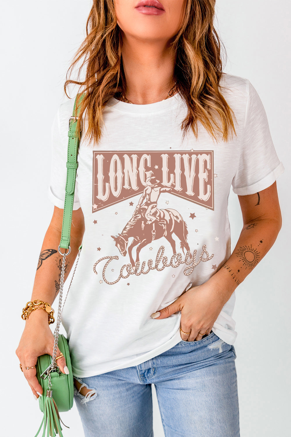 Cowboy Graphic Round Neck Short Sleeve T-Shirt