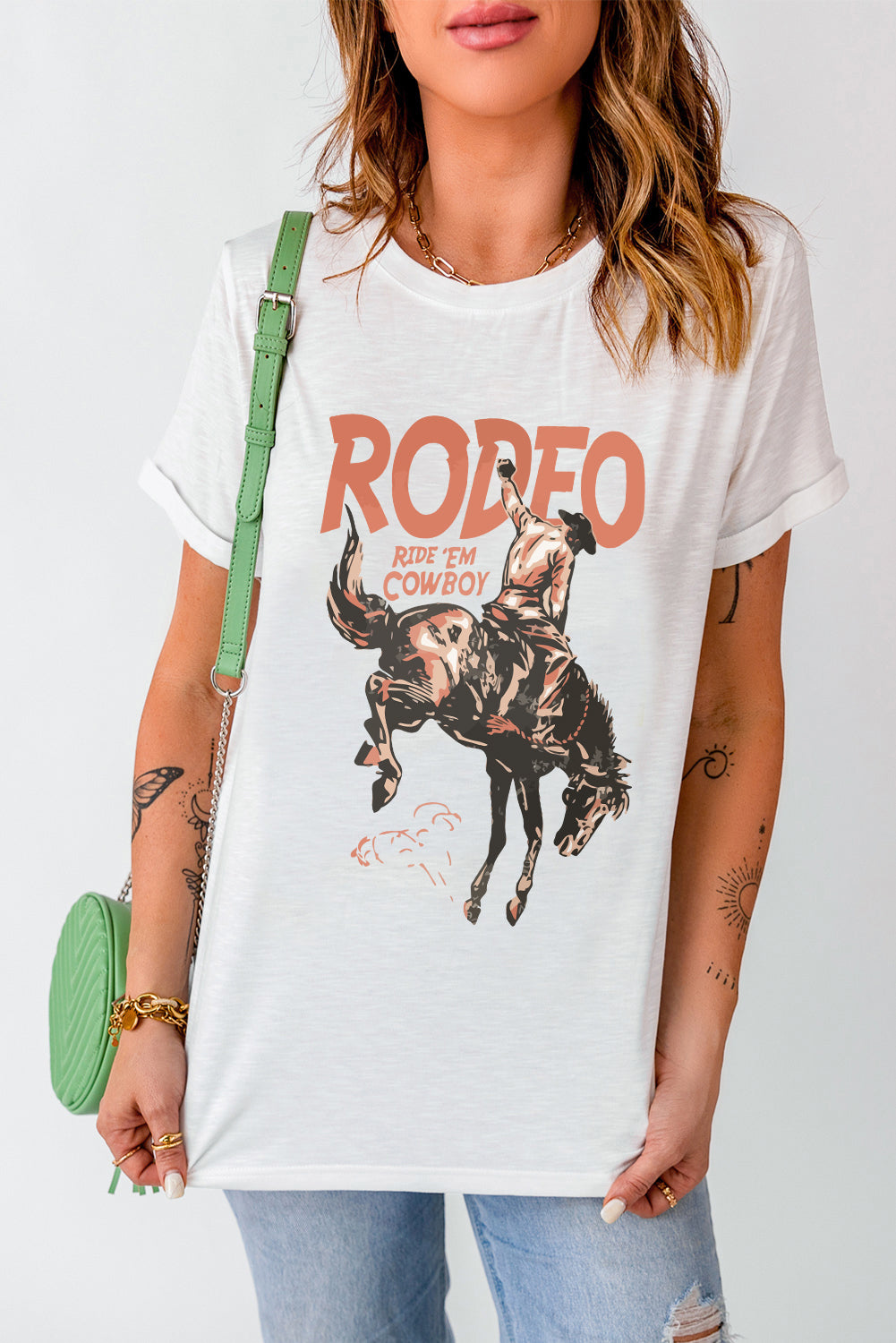 Camiseta de manga corta con cuello redondo y gráfico de vaquero