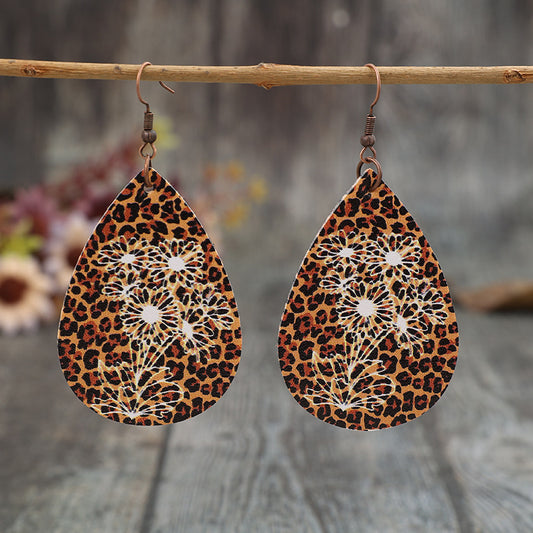 Pendientes de piel sintética con forma de lágrima y diseño de leopardo