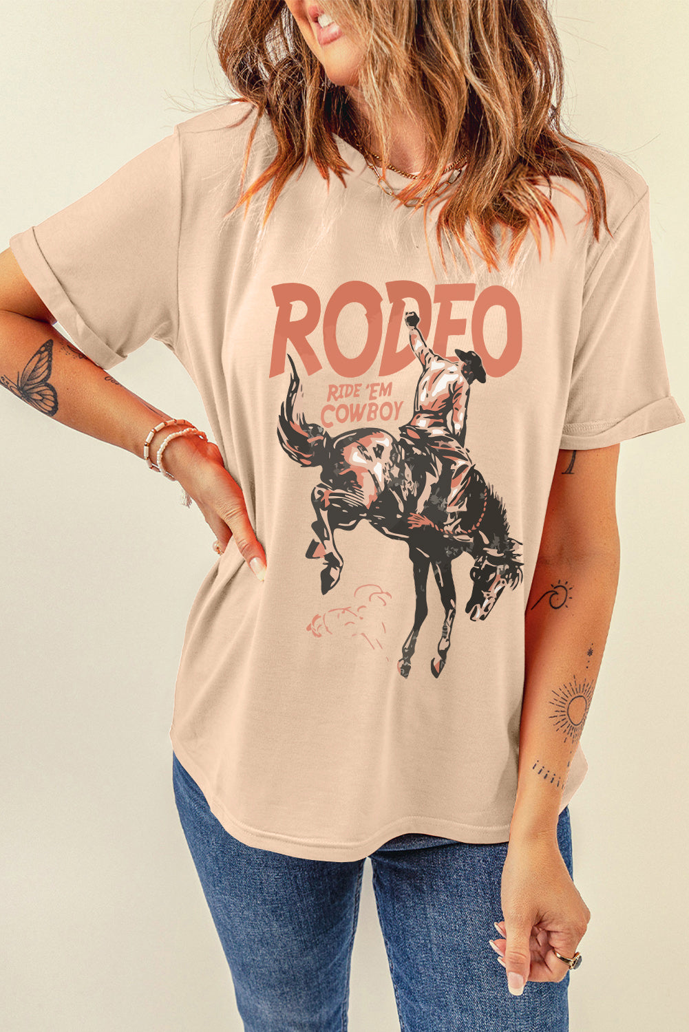 Camiseta de manga corta con cuello redondo y gráfico de vaquero