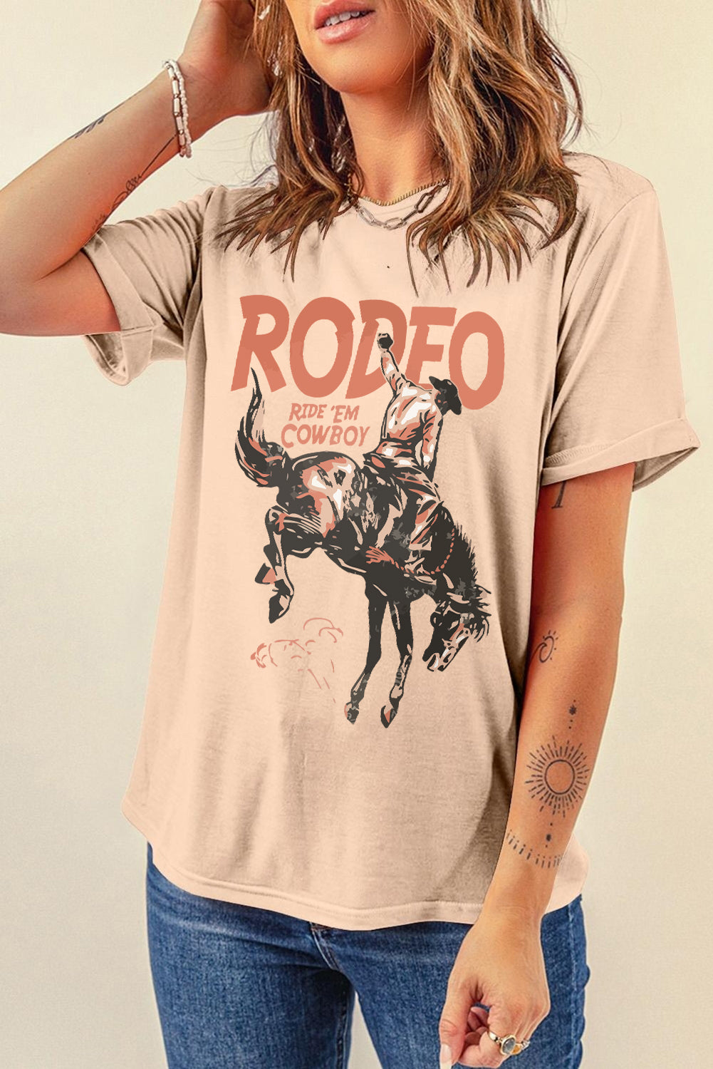 Camiseta de manga corta con cuello redondo y gráfico de vaquero