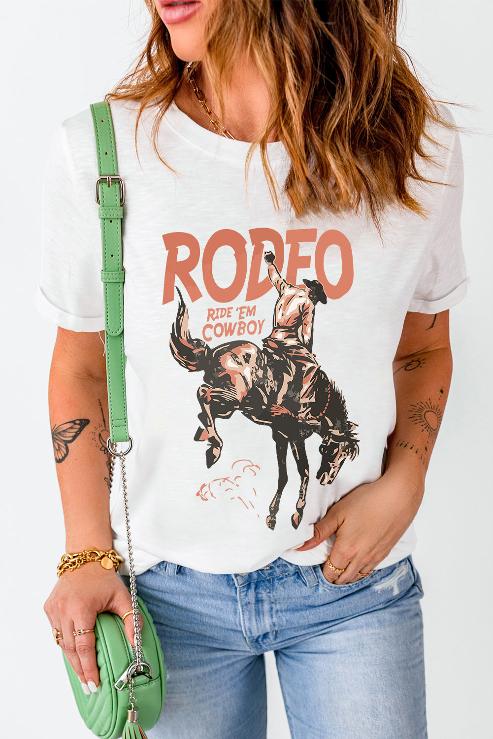 Camiseta de manga corta con cuello redondo y gráfico de vaquero